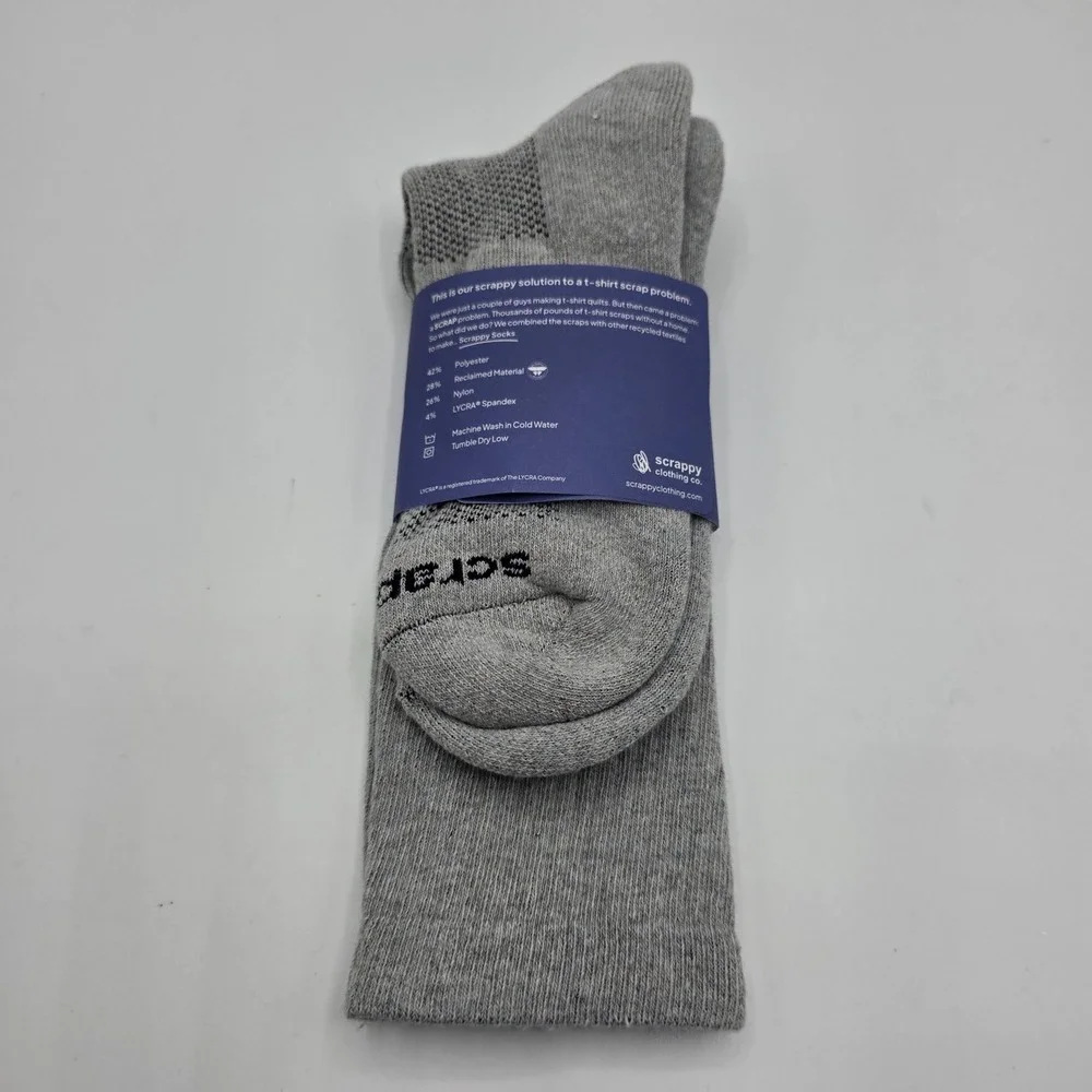 Scrappy Socks Men's Mid-Calf Gray M/L‎ Recycled Material Blend Crew Socks New